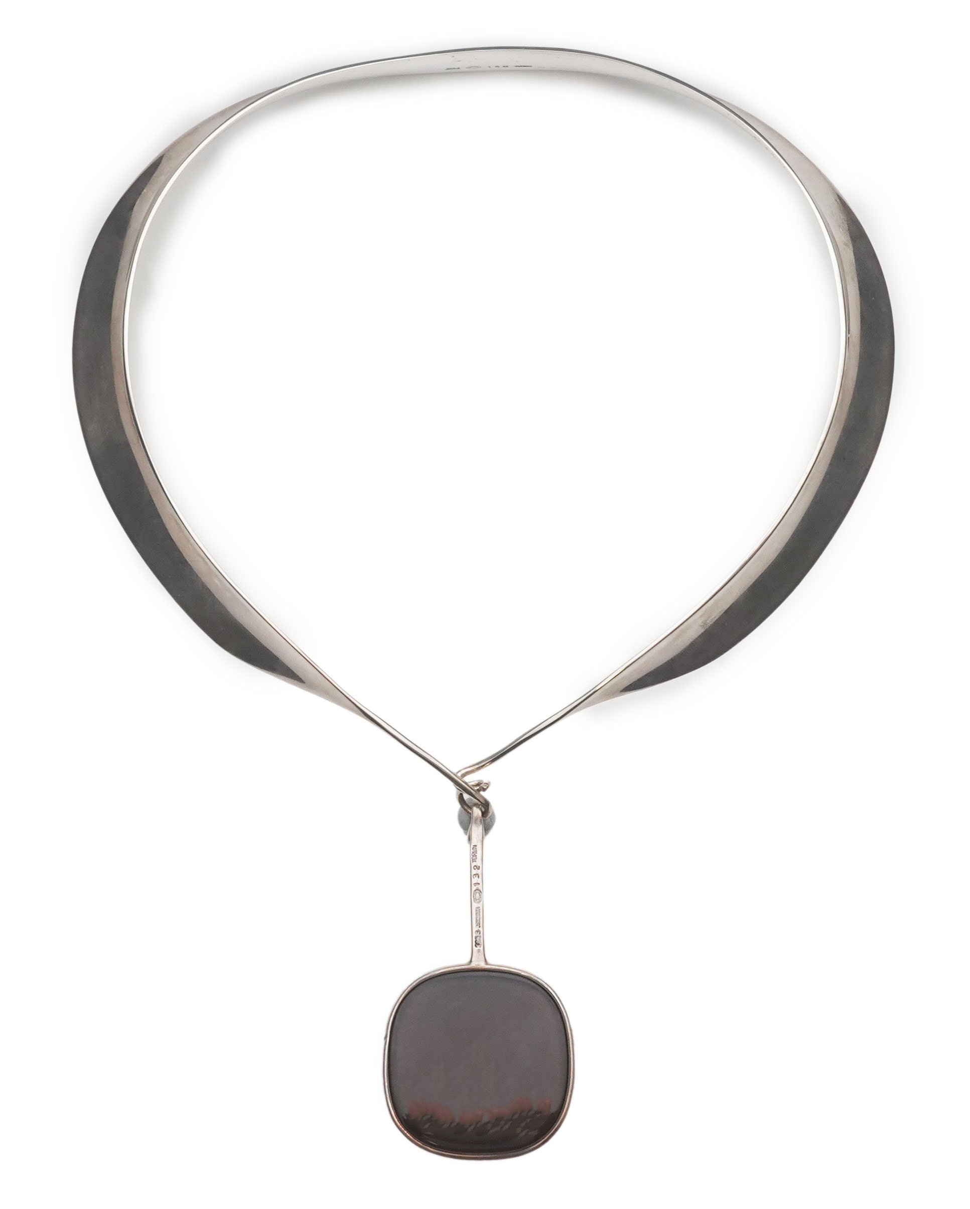 Vivianna Torun Bülow-Hübe for Georg Jensen, a silver and smoky quartz set drop pendant necklace, Denmark